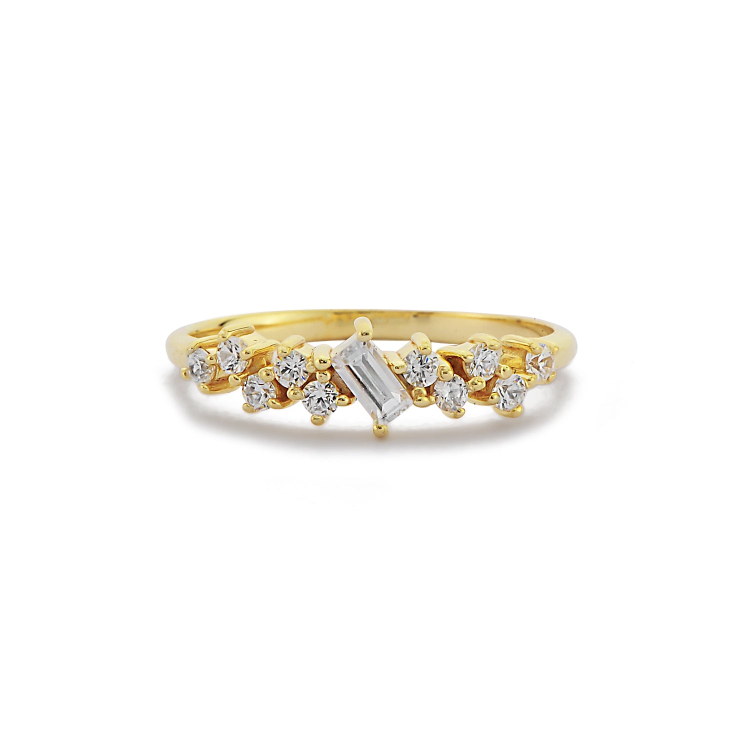 Handmade Diamond Baguette and Round Mix Ring