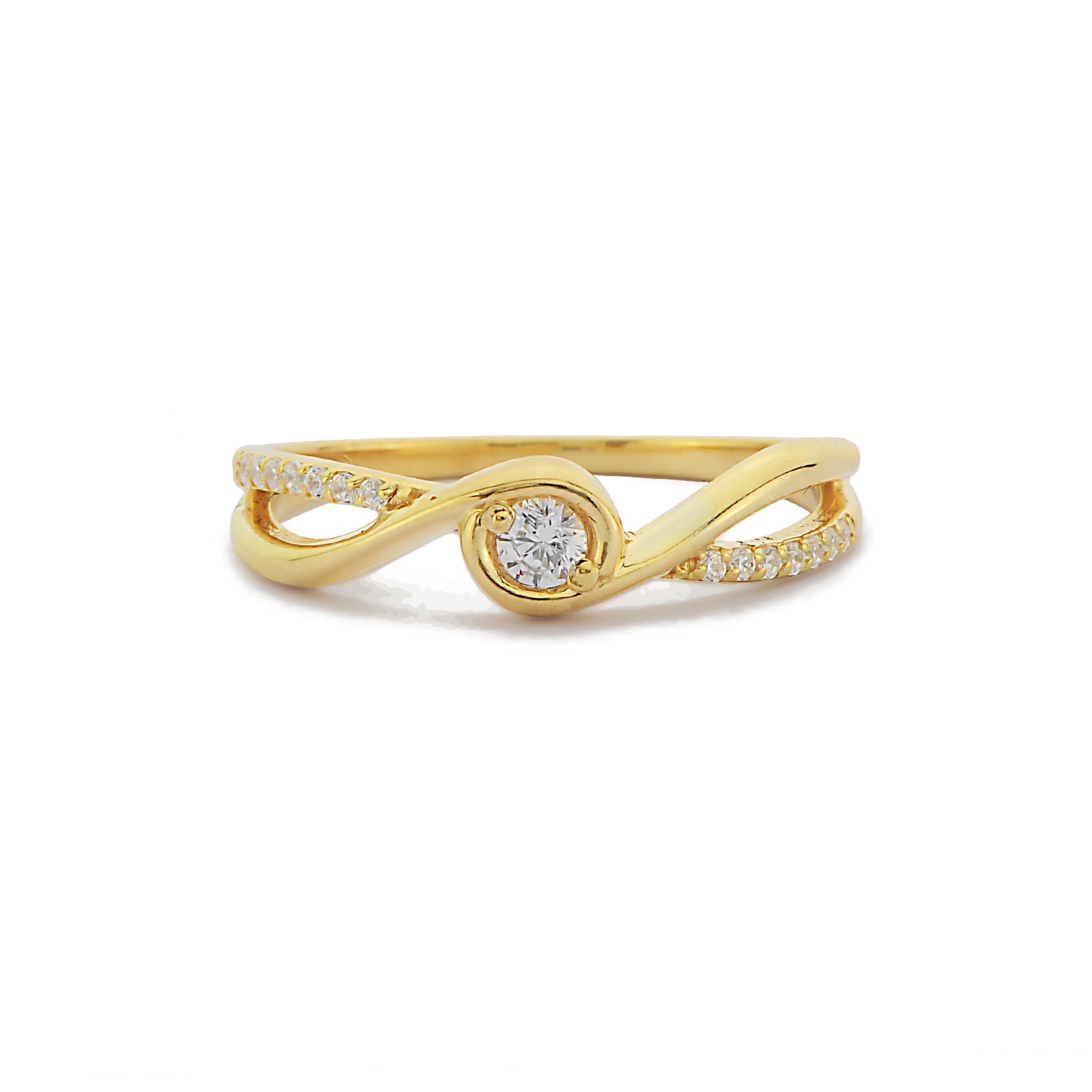 Wavy Round Genuine Diamond Gold Ring